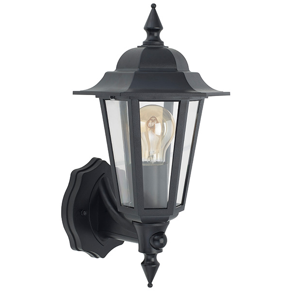 Retro Vintage Lantern in Black with PIR (Lamp Not Included)